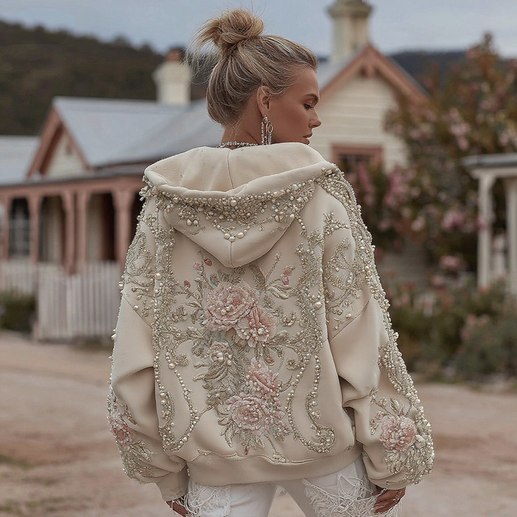 Mná Retro Bohemian Floral Bróidnéireacht Geansaí Hooded Ócáideach