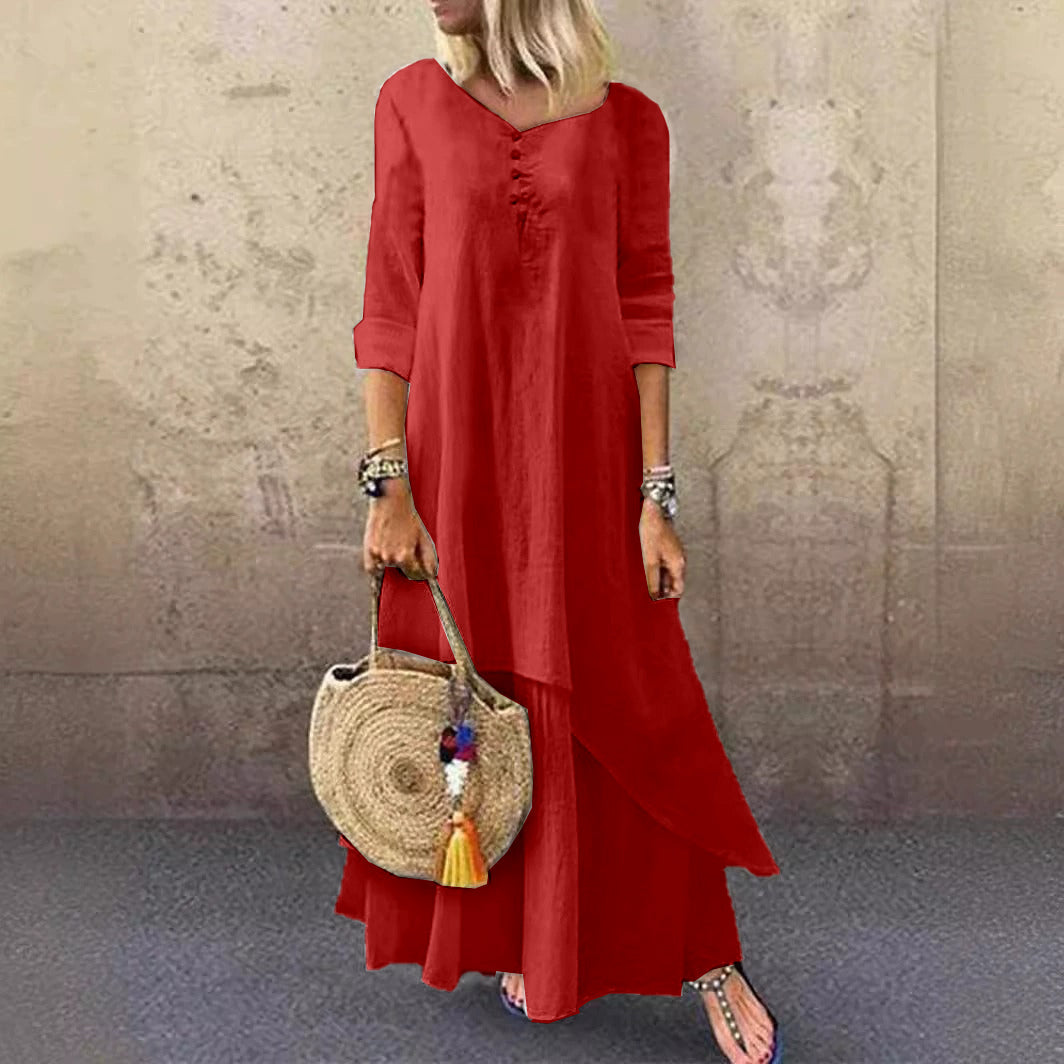 Robe en lin décontractée à plusieurs couches