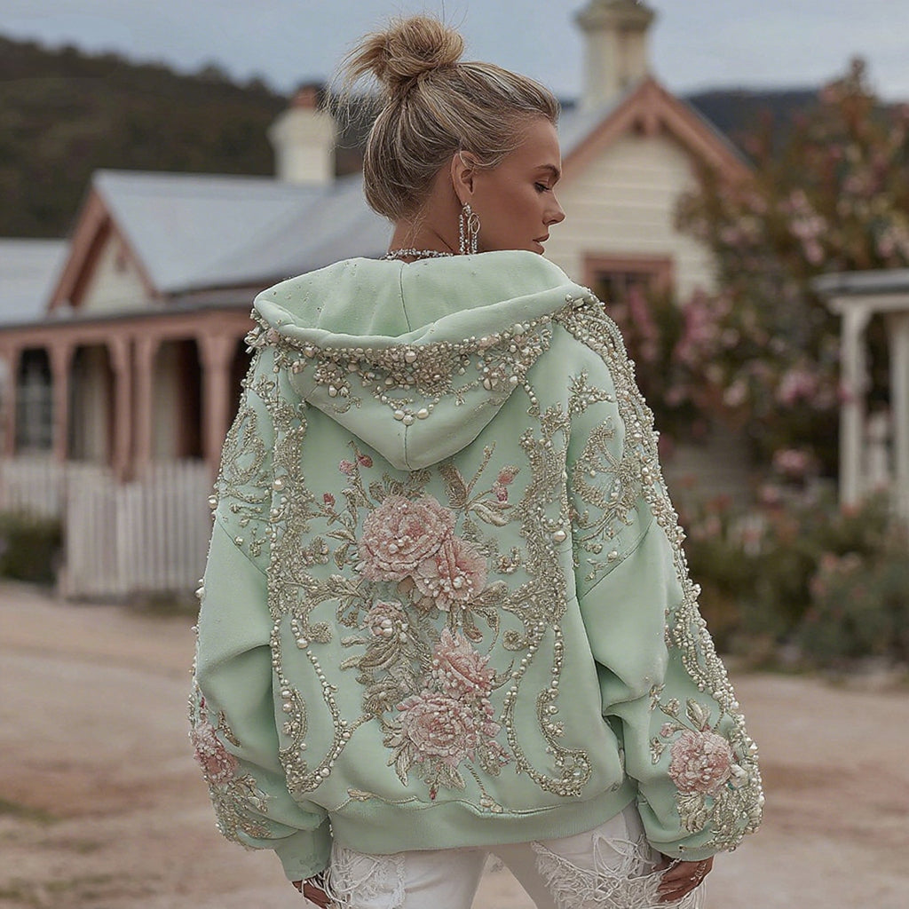 Mná Retro Bohemian Floral Bróidnéireacht Geansaí Hooded Ócáideach