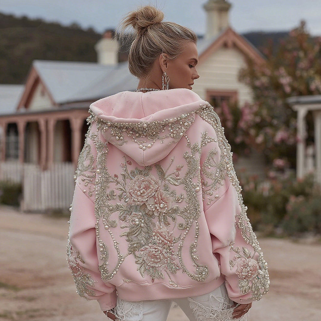 Mná Retro Bohemian Floral Bróidnéireacht Geansaí Hooded Ócáideach